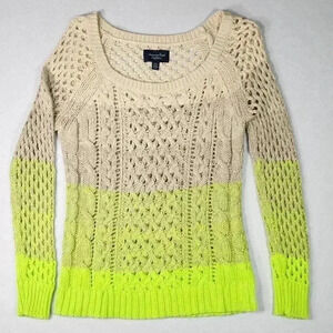 American Eagle AEO Women's Sweater XS Open Weave Ombre Beige Green Soft Pullover